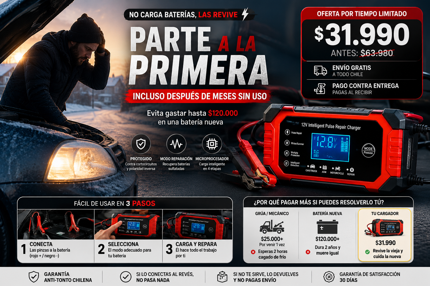 Cargador reparador inteligente de baterías RevivaVolt™