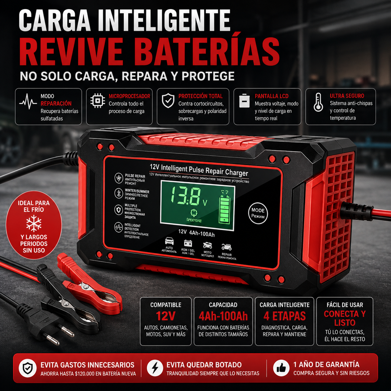 Cargador reparador inteligente de baterías RevivaVolt™
