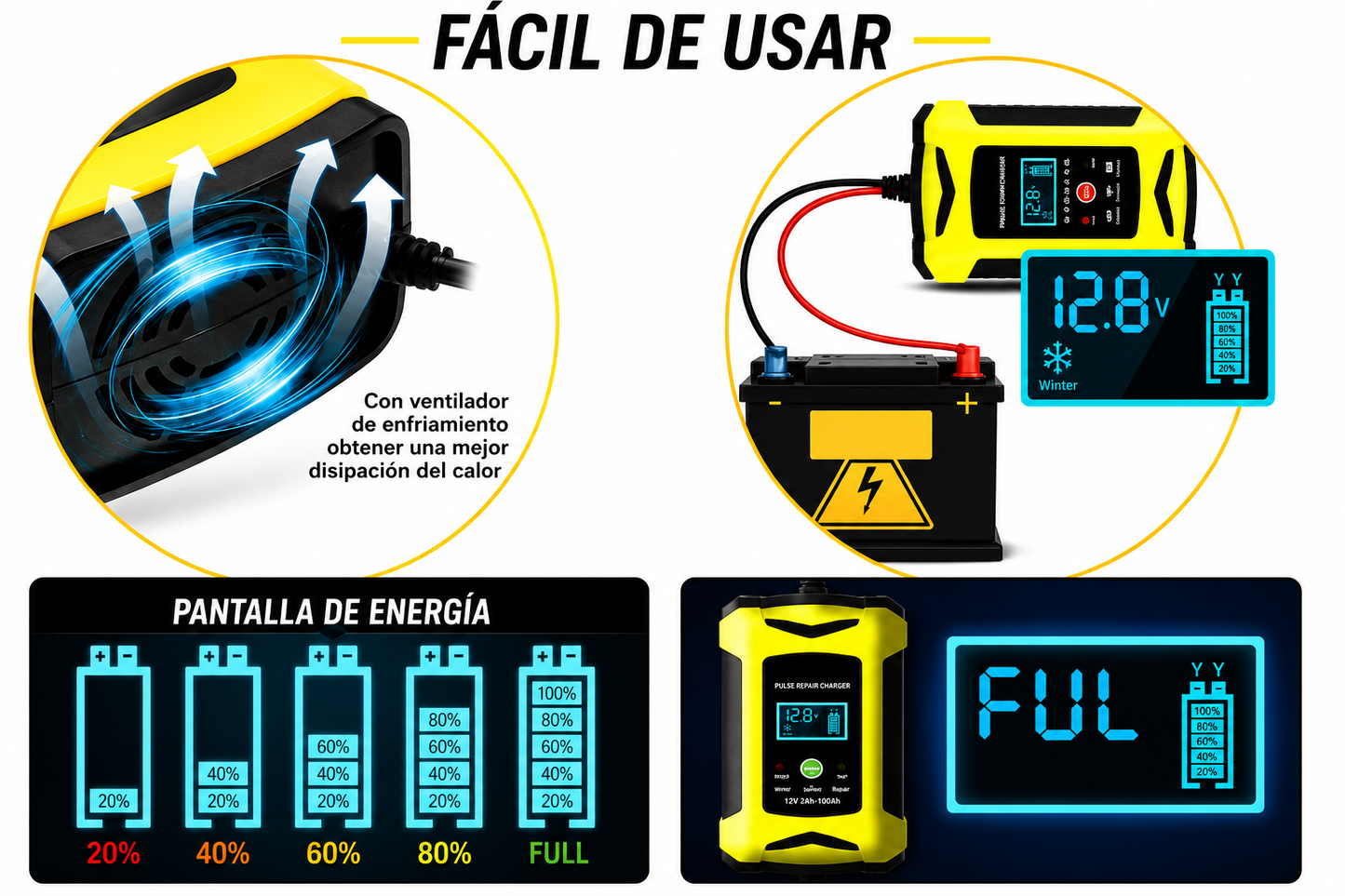 Cargador y Reparador Inteligente De Baterías de automóvil 6a 12v