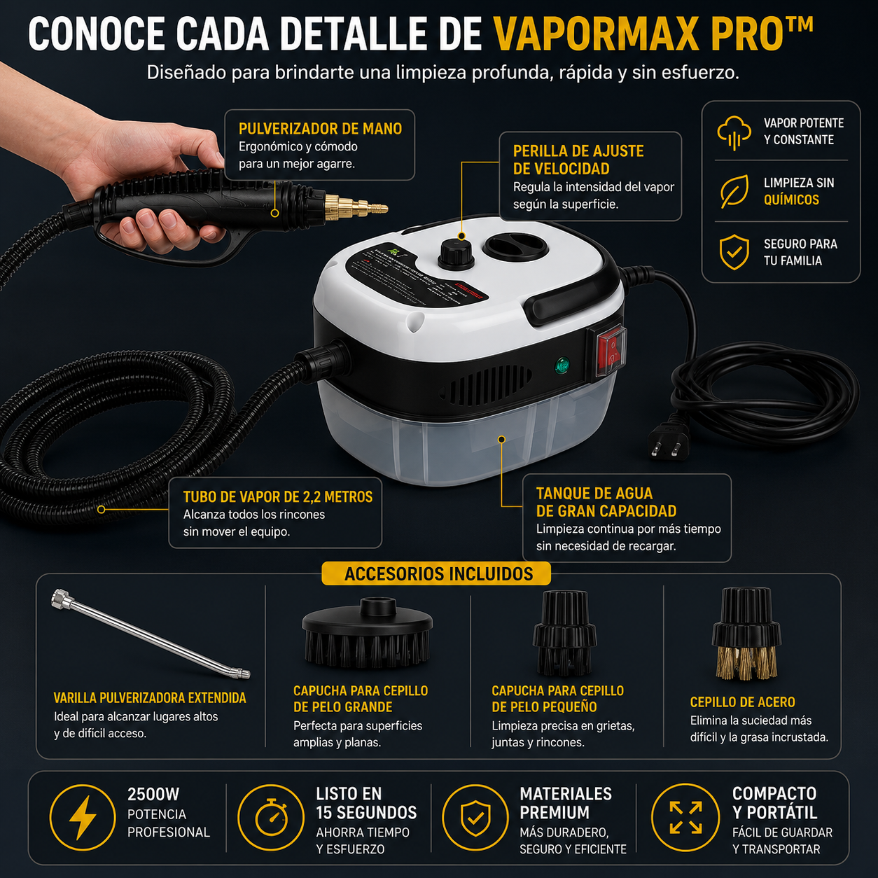 Limpiador a vapor 4 en 1 VaporMax Pro™